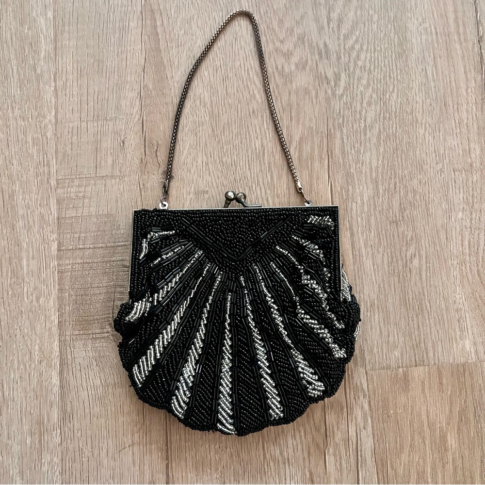 Vintage Magid Evening Bag Purse Black Beaded Kiss‎ Clasp Cocktail Party Wedding